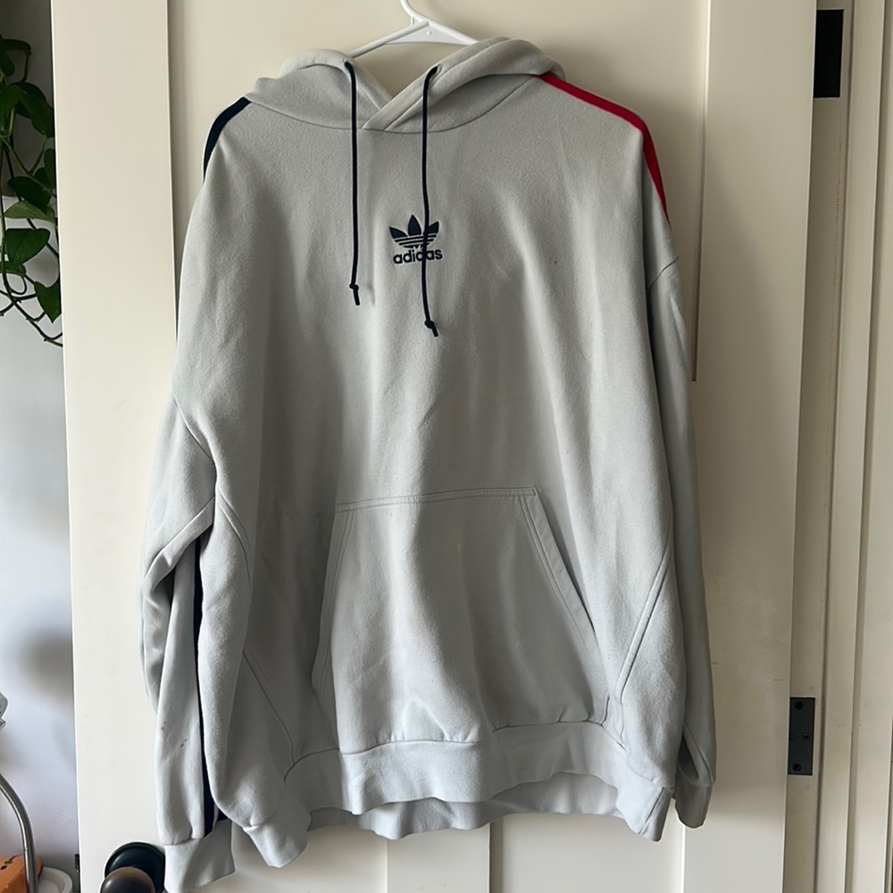 Men’s red and blue striped Adidas sweatshirt